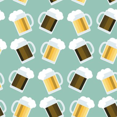 Bir bardak birayla kusursuz desen. Geçmiş Oktoberfest. Bira ikonu. Basit düz çizim vektörü. Uluslararası Bira Günü 2 Ağustos.