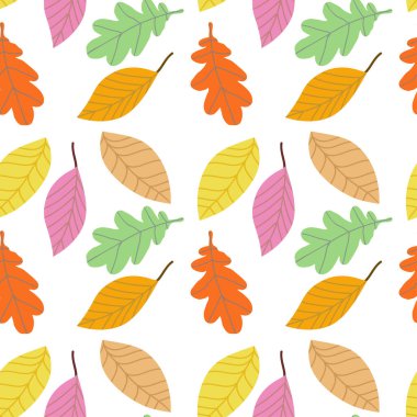 Sonbahar yapraklı kusursuz desen, soyut yaprak dokusu, duvar kağıdı, desenli dolgular, web sayfası arka planı, yüzey dokusu, tekstil için. Beyaz arkaplanda vektör grafikleri. Basit tasarım.