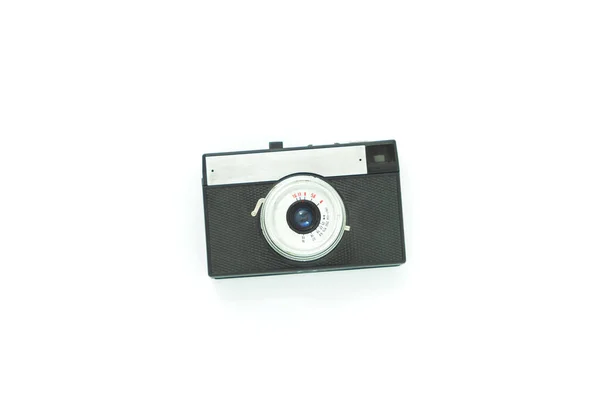 Μπροστινή Όψη Της Παλιάς Αναλογικής Φωτογραφικής Μηχανής Αντίκα Πάνω Από — Φωτογραφία Αρχείου