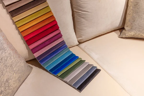 Sofa color chart. Adjustable sofa fabric solid color chart. Different tissue sample, fabric cloth of different color