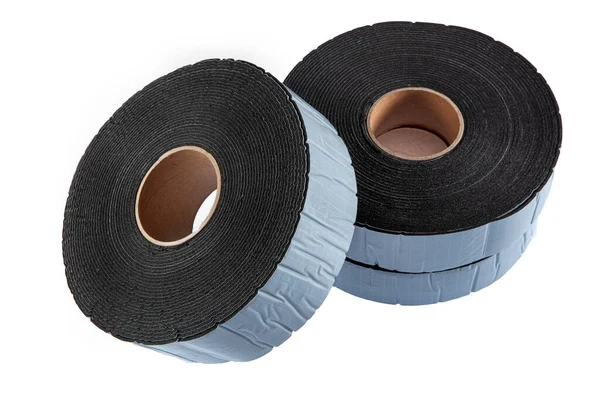 Zwarte Industriële Tape Rol Witte Achtergrond Rubber Isolatietape Geluidsisolatietape — Stockfoto