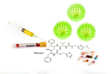 Ritonavir, C37H48N6O5S2 molekülü. Bu bir anti-retroviral protein inhibitörü, insan immün yetmezlik virüsü HIV enfeksiyonu tedavisinde kullanılır ve 2019-ncov 'da bağışıklık yetmezliği sendromu AIDS' i kaptı..
