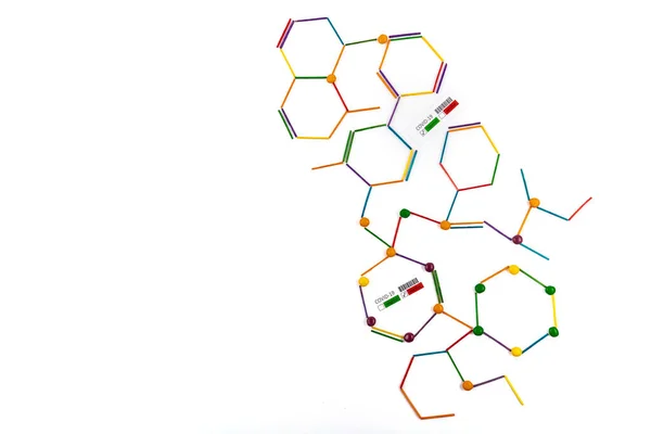 Coronavirüs Salgını Konsepti Yazıt Covid Beyaz Arkaplandaki Moleküler Model Laboratuvar — Stok fotoğraf