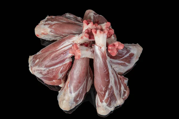 Raw Lamb Shank Black Background Top View Space Text — Stock Photo, Image