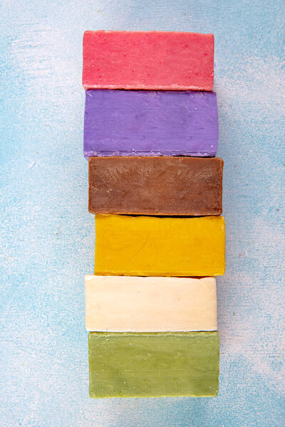 Different types of natural handmade soap. Several types of natural soap from scratch. Handwork.