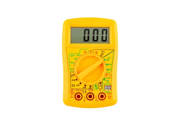 Digitale Gele Multimeter Geïsoleerd Weerstand Een Witte Achtergrond Controleren Multimeter — Stockfoto