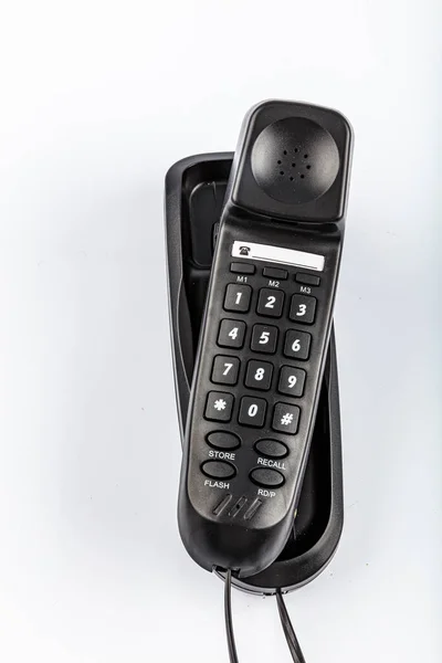 Fali Telefon Asztal Fali Szerelhető Modern Fekete Fali Telefon Elszigetelt — Stock Fotó