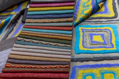 Tekstil örnekleri renk çizelgesi. Arkaplan rengi kumaş kumaş kumaş tasarımcısı.