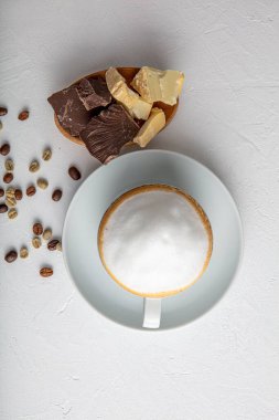 Kahve, kahve ya da kapuçino. Kafe ve bar, barista sanat konsepti..