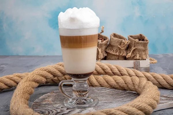 Kaffe Latte Glas Med Choklad Kopp Kaffe Latte — Stockfoto