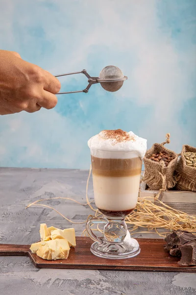 Copa Café Caliente Latte Macchiato Cerca — Foto de Stock