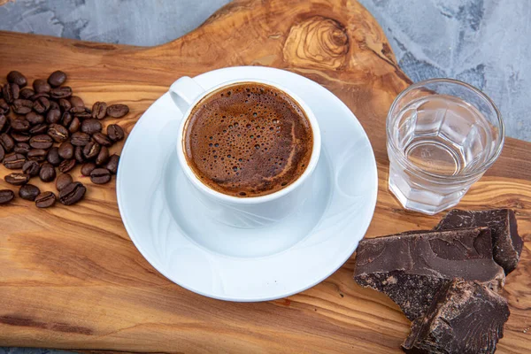 Delicious Turkish Coffee Served Chocolate Traditional Cup Close Shot — Stock Photo, Image