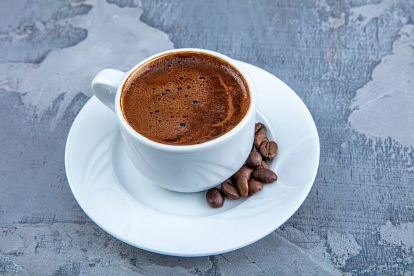 Delicious Turkish Coffee Served Chocolate Traditional Cup Close Shot — Stock Photo, Image