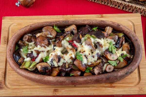 Mushroom with melted cheese in casserole stew — Stock Image Mushroom Melted Cheese Casserole Stew Royalty Free Stock Images