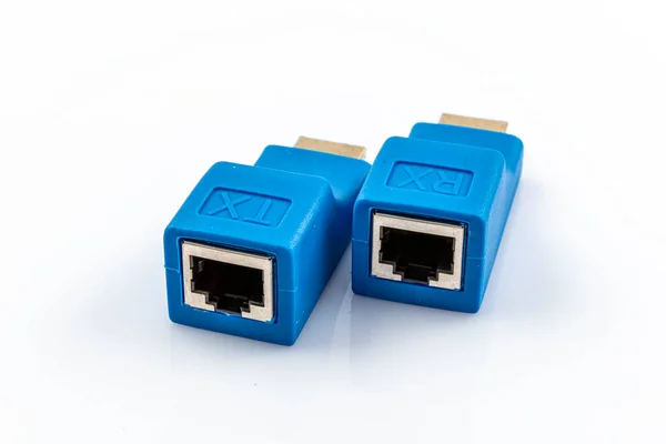 Imagem Extensor Hdmi Para Rede Lan Computador Adaptador Internet Isolado — Fotografia de Stock