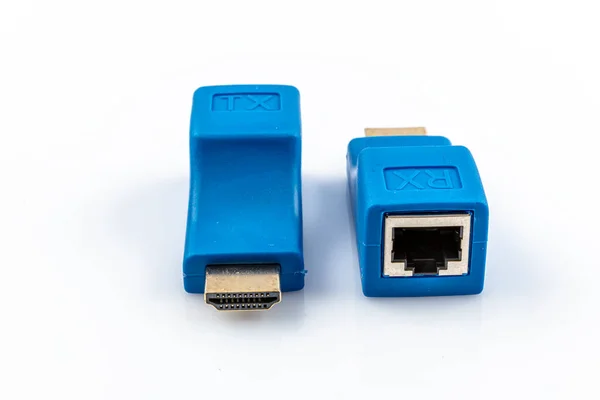 Imagem Extensor Hdmi Para Rede Lan Computador Adaptador Internet Isolado — Fotografia de Stock