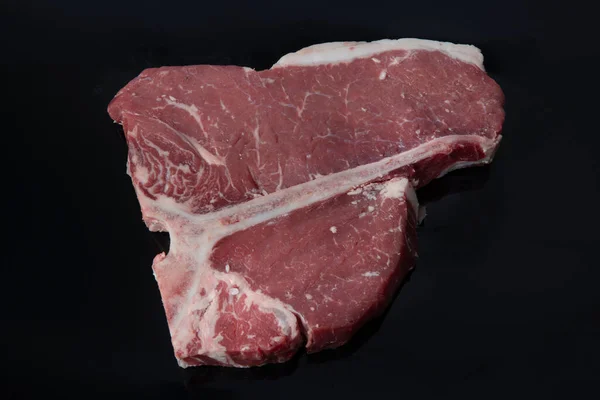 Bife Bone Cru Grosso Bife Carne Vaca Fresca Crua Tempero — Fotografia de Stock