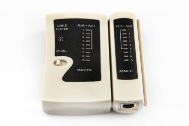 Kablo testi. Ağ LAN USB Kablo Testi Çok Modüler LAN USB Ağ RJ45 Cat5 RJ11 beyaz arkaplan üzerinde izole.