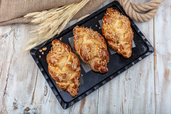 Easter bread with nuts and raisins. Sweet pastries with nuts and raisins. Easter buns.