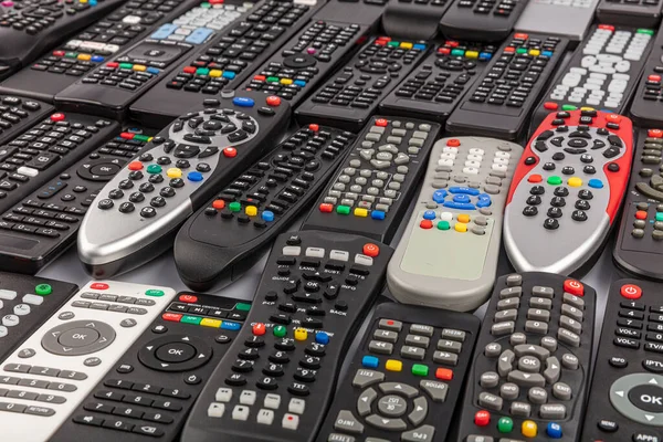 Remote control group. TV remote control devices, isolated on white background.