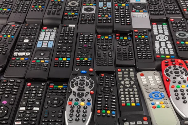 Remote control group. TV remote control devices, isolated on white background.