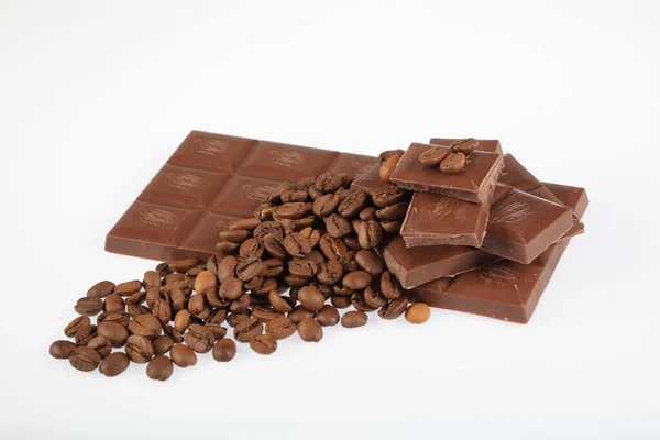 Choklad Kaffe Bakgrund Spridda Delar Bruten Bar Mörk Bitter Eller — Stockfoto