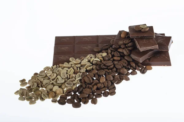 Σοκολάτα Καφές Φόντο Διάσπαρτα Μέρη Του Σπασμένο Μπαρ Σκούρα Πικρή — Φωτογραφία Αρχείου