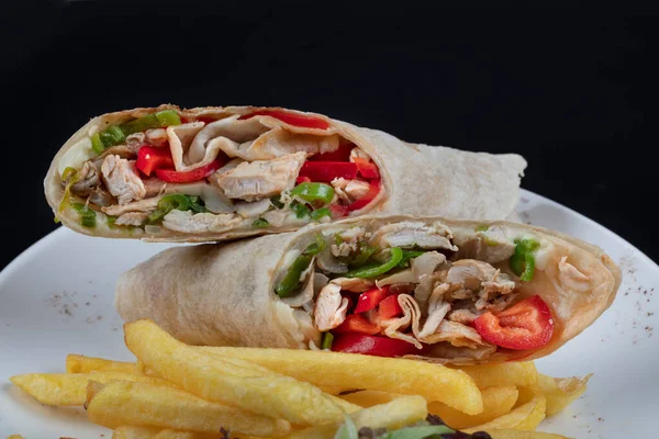 Alternative Taco Burrito Which Includes Traditional Sandwich Fillings Wrapped Tortilla — Stock Photo, Image