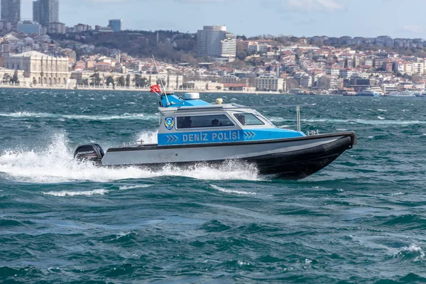 Istanbul Turquie Mars 2019 Croisière Bateau Police Maritime Bosphore Istanbul — Photo