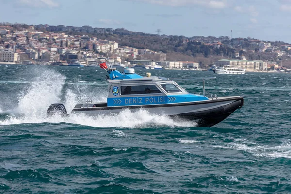 Estambul Turquía Marzo 2019 Estambul Bosphorus Marine Police Boat Cruising — Foto de Stock