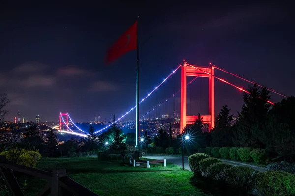 Fatih Sultan Mehmet Puente Por Noche Bósforo Otagtepe Estambul Turquía — Foto de Stock