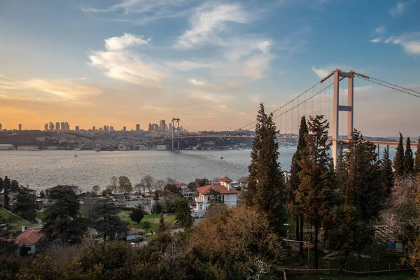 Vue Panoramique Istanbul Avec Pont Bosphore Sur Détroit Bosphore — Photo