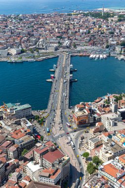 İstanbul, Türkiye - 9 Haziran 2013; İstanbul hava fotoğrafı, helikopterden 1500 feet uzakta. Helikopterden Tarihi Yarımada, Topkapı Sarayı, Gülhane Parkı, Ayasofya, Mavi Cami ve Marmara Denizi manzarası.