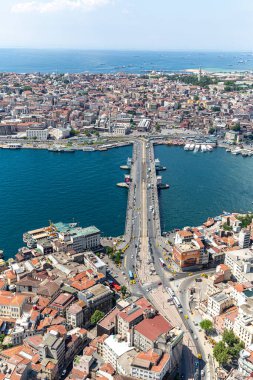 İstanbul, Türkiye - 9 Haziran 2013; İstanbul hava fotoğrafı, helikopterden 1500 feet uzakta. Helikopterden Tarihi Yarımada, Topkapı Sarayı, Gülhane Parkı, Ayasofya, Mavi Cami ve Marmara Denizi manzarası.