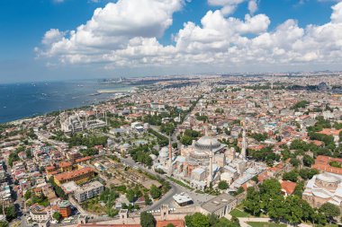 İstanbul hava fotoğrafı. Helikopterden görüntü: Ayasofya, Mavi Cami.