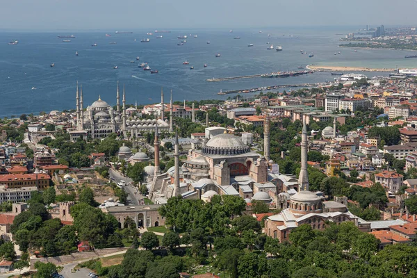 Istanbul Aerial Photo View Helicopter Hagia Sophia Blue Mosque — Stock Photo, Image