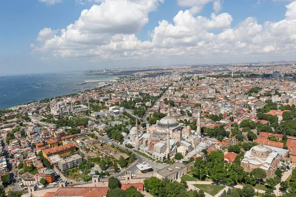 Flygfoto Från Istanbul Utsikt Från Helikopter Hagia Sophia Blå Moskén — Stockfoto