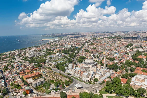 Flygfoto Från Istanbul Utsikt Från Helikopter Hagia Sophia Blå Moskén — Stockfoto