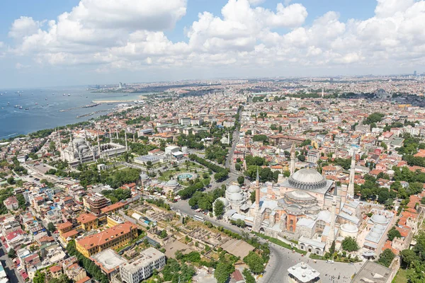 Isztambuli Légi Felvétel Kilátás Helikopter Hagia Sophia Kék Mecset — Stock Fotó