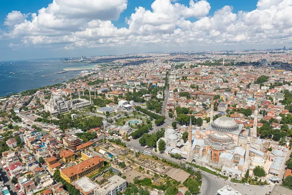 Αεροφωτογραφία Της Κωνσταντινούπολης Άποψη Από Ελικόπτερο Αγία Σοφία Μπλε Τζαμί — Φωτογραφία Αρχείου