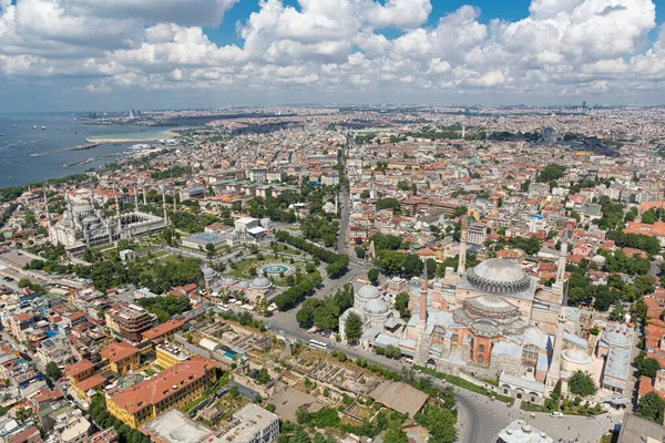 Fotografia Aérea Istambul Vista Helicóptero Hagia Sophia Mesquita Azul — Fotografia de Stock