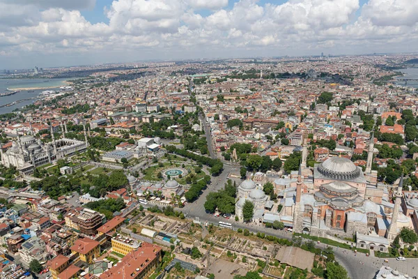 Foto Aérea Estambul Vista Desde Helicóptero Santa Sofía Mezquita Azul —  Fotos de Stock