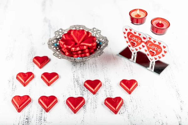 Forma Coração Vermelho Chocolate Dia Dos Namorados Amor Ideia Conceitos — Fotografia de Stock