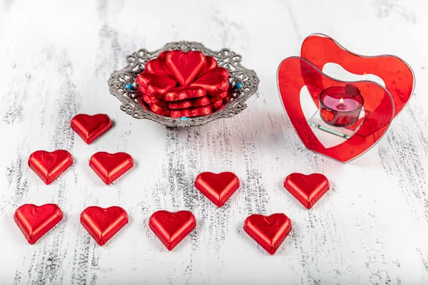 Czekoladowy Czerwony Kształt Serca Walentynki Miłość Romantyczny Pomysł — Zdjęcie stockowe