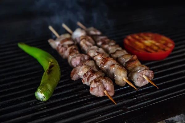 Vleesspies Afvalspies Eetkebab Houten Stokjes — Stockfoto