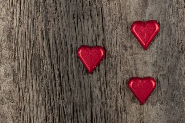 Chocolate Hearts Wooden Board Valentines Day Background Selective Focus — Stock Photo, Image