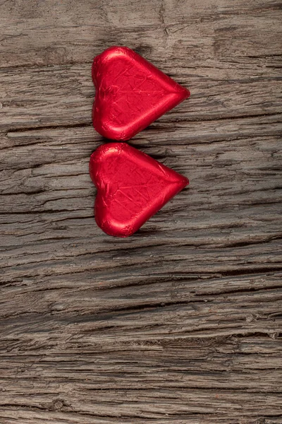 Chocolate Hearts Wooden Board Valentines Day Background Selective Focus — Stock Photo, Image