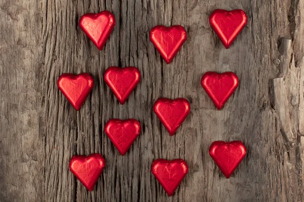 Valentine Day Background Red Pink Heart Shape Chocolate Vintage Dark — Stock Photo, Image