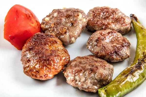 Comida Turca Kofte Kofta Pilha Almôndegas Com Arroz Pilav — Fotografia de Stock