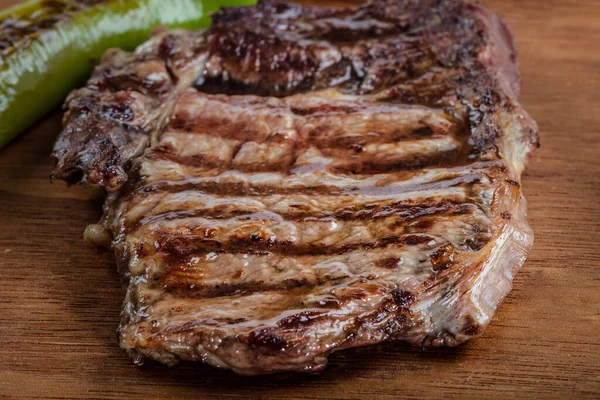 Marha Steak Grillezett Zöldségekkel Fűszerezés Alapon — Stock Fotó